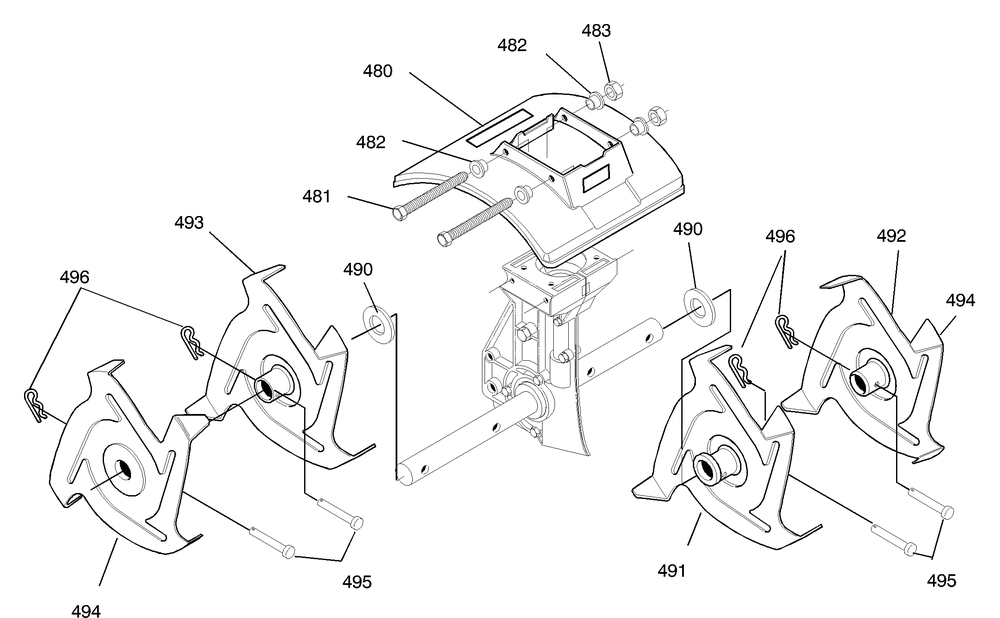 Tine And Shield Assembly Diagram and Parts List for 11052X92NA 2003 Briggs and Stratton Cultivator